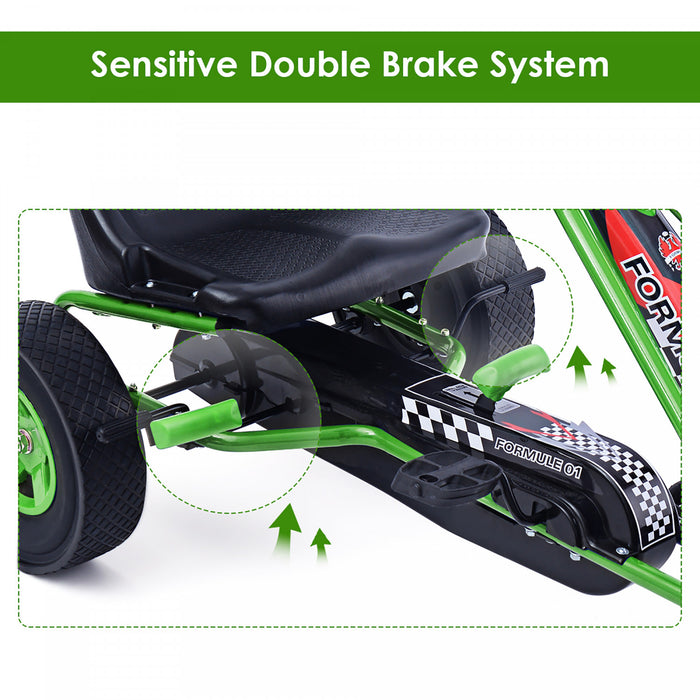 Costway Go Kart 4 Wheel Pedal Powered Kids Ride On Toy W/ Adjustable Seat Green