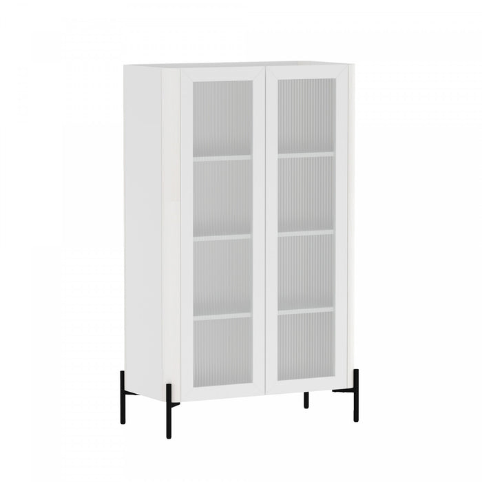 Abbey Modern 32\" Tempered Glass Bookcase Cabinet in White (4-Shelf)