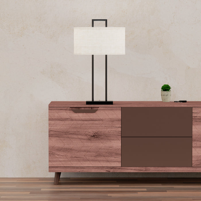25\" Black Modern Table Lamp with Textured Shade