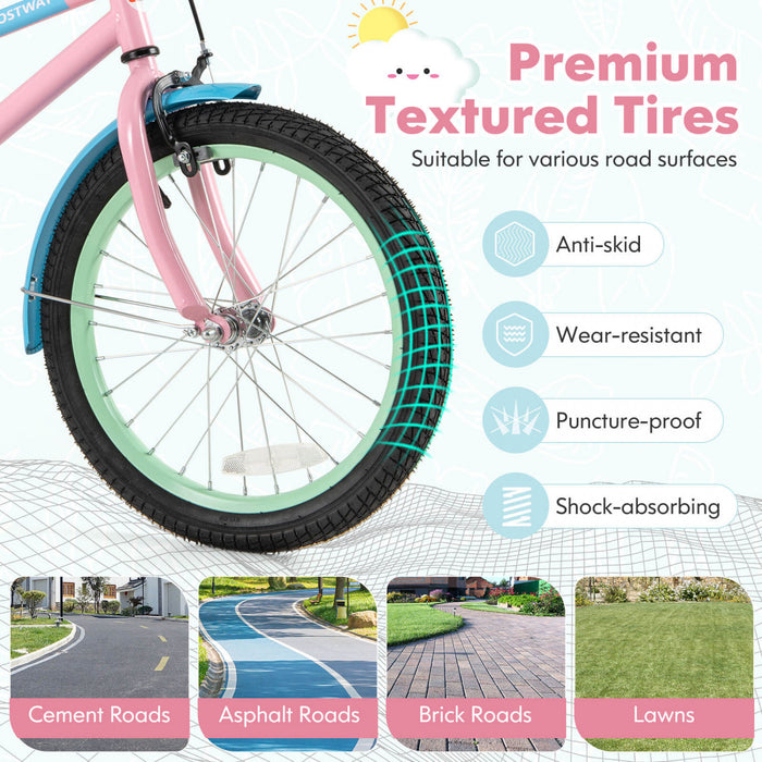 Costway 18\" Kids Bike With Adjustable Saddle Handlebar Removable Training Wheels Handbrake Pink