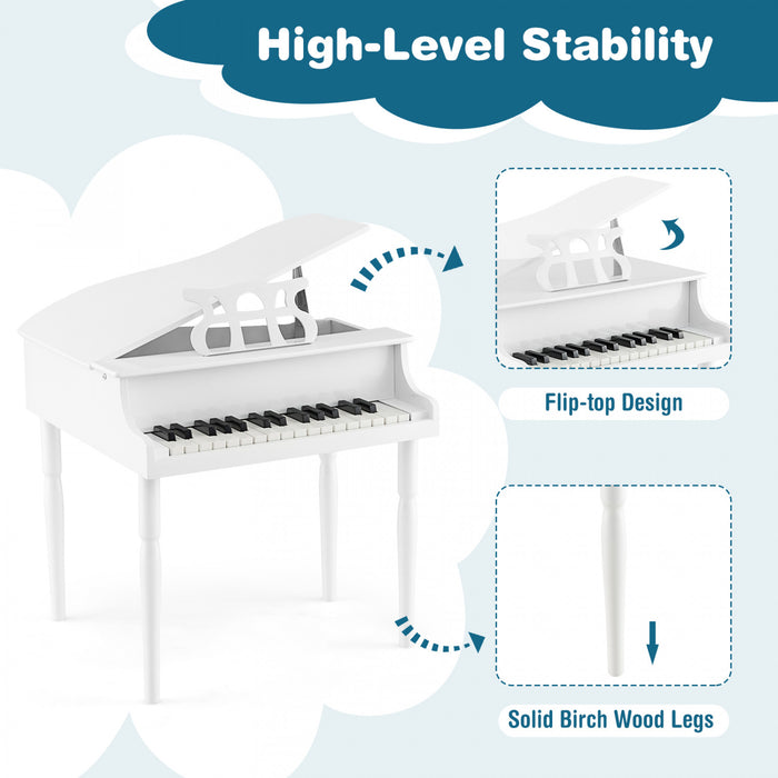 Costway 30-Key Classic Baby Grand Piano Toddler Toy Wood with Bench & Music Rack White White