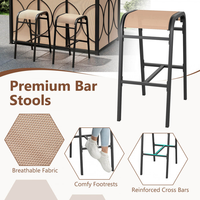Costway 6.5 X 4 X 8 Ft Grill Gazebo Set With 2 Bar Stools, Tempered Glass Bar Table Brown