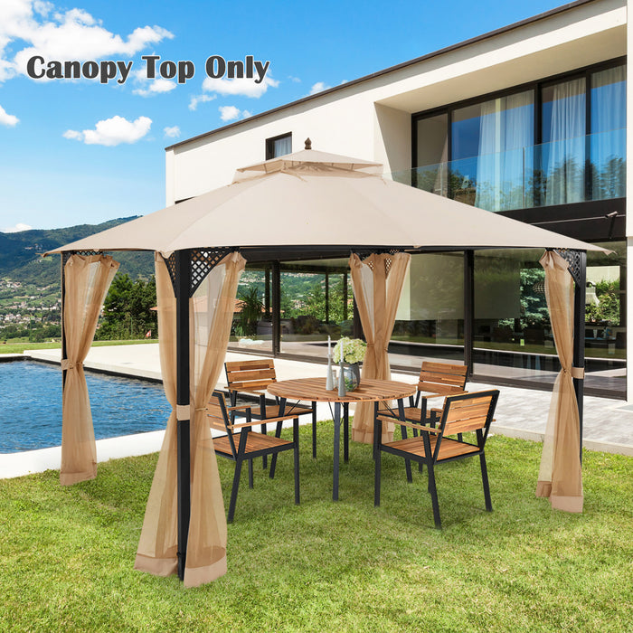 10' X 12' Patio Gazebo Replacement Top Cover 2-tier Canopy Cpai-84 Outdoor Beige