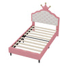 Lily Lovely Crown Fantasy Princess Bed with Tufted PU Leather Headboard,Twin Size Twin Bed | Lily Lit de Princesse Fantaisie Couronne Elegante avec Tete de Lit en Cuir PU Capitonne, Taille Twin