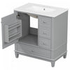 Emma 30" Solid Wood Bathroom Vanity with Ceramic Sink and Soft-Close Door, Grey | Emma Meuble-lavabo en bois massif de 30" avec vasque en ceramique et porte a fermeture douce, Gris