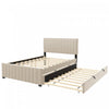 Ethan Space-Saving Velvet Upholstered Platform Bed with Trundle,Full Size,Beige Full Bed | Lit plateforme Ethan rembourre en velours, gain de place, avec tiroir gigogne, taille full, beige