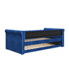 Sophia Tufted Design Upholstered Daybed with Trundle and Comfortable Backrest,Blue  | Le Daybed Sophia avec design capitonne, revetement en tissu, lit d'appoint avec trundle et dossier confortable, couleur bleue