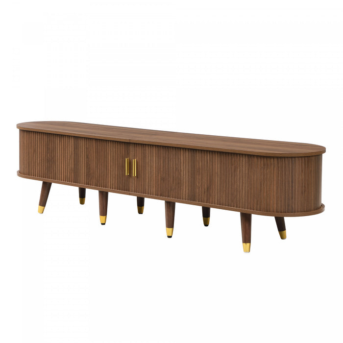 Rustic 69 Inch TV Cabinet with Sliding Door and Walnut Finish, Wood