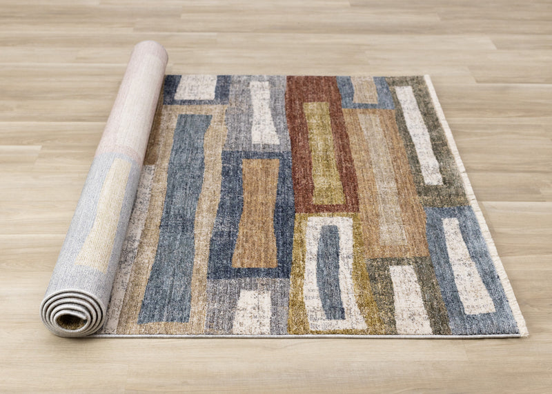 Macey Modern Grey Blue Red Sophisticated Area Rug - 7'10\" x 10'2\"