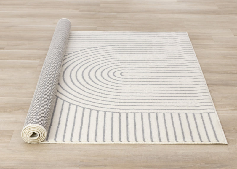 Forte White Grey Curved Arches Indoor Area Rug - 5'3\" x 7'5\"