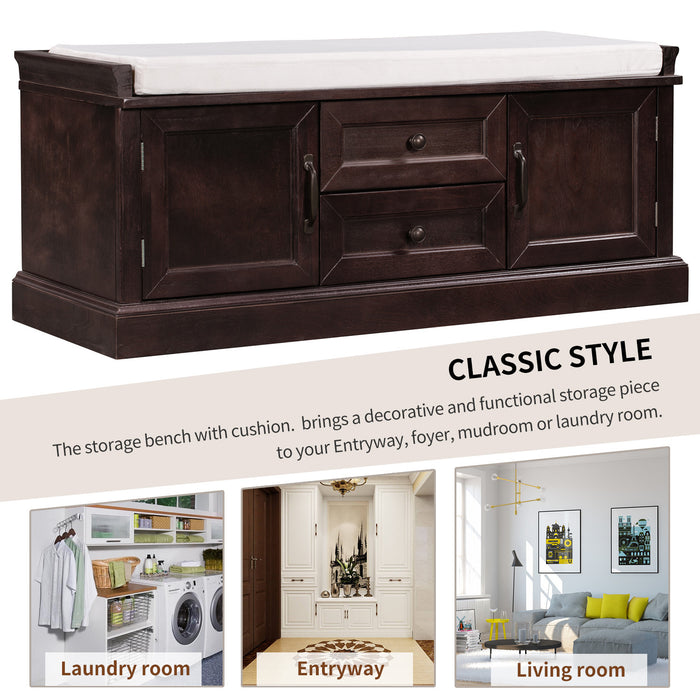Boyce Solid Wood Storage Bench With 4-door Shoe Cabinet With Cushion -Espresso