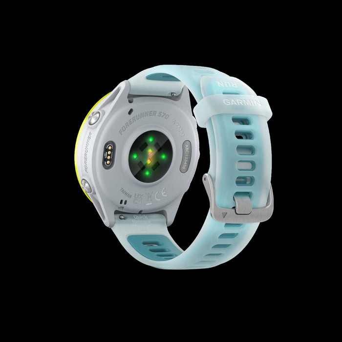 Garmin Forerunner 570 Smartwatch 47mm, Amoled, Amp Yellow Aluminum, Whitestone/turquoise, Gps Running Tracker, 11-day Battery