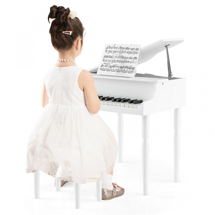 Costway 30-Key Classic Baby Grand Piano Toddler Toy Wood with Bench & Music Rack White White