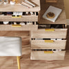 Victoria 7-Drawer Vanity Table Set with LED Mirror and Metal Legs,Yellow Brown Mirror Cabinet  | Victoria Ensemble de coiffeuse 7 tiroirs avec miroir LED et pieds en metal, Brun Jaune