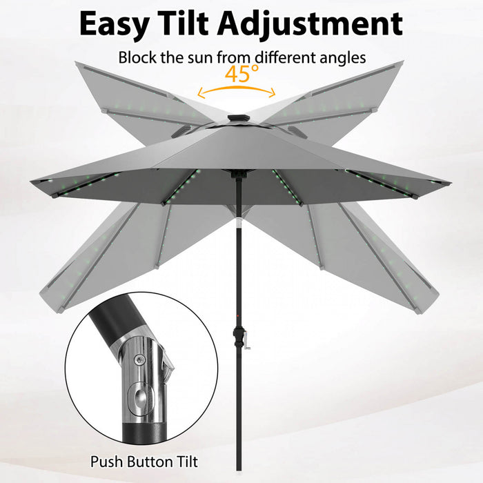 Costway 10 FT Solar Patio Umbrella with 96 LED Lights 35° Adjustable Tilt Vented Top Gray