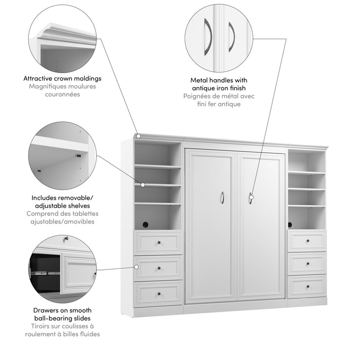 Bestar Versatile Full Murphy Bed Closet Organizers with Drawers (109 W) - White