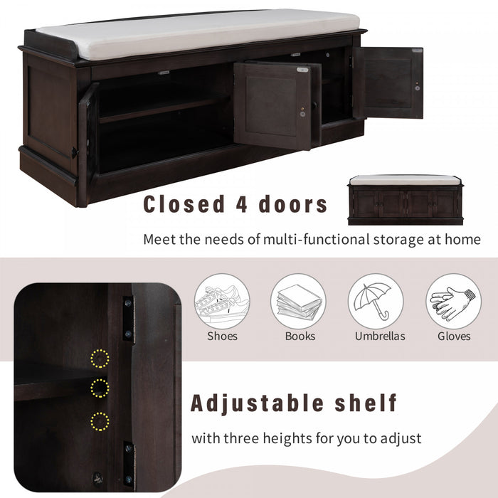 Daniel Solid Wood Storage Bench With 4-door Shoe Cabinet With Adjustable Shelves - Espresso
