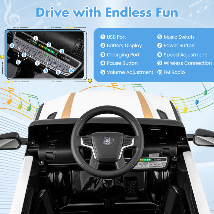 Honeyjoy Kids Ride On Police Car 12v 7a Battery Powered Cop Car With Remote Control White