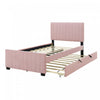 Ethan Space-Saving Velvet Upholstered Platform Bed with Trundle,Twin Size,Pink Twin Bed | Lit plateforme Ethan rembourre en velours, gain de place, avec tiroir gigogne, taille simple, rose
