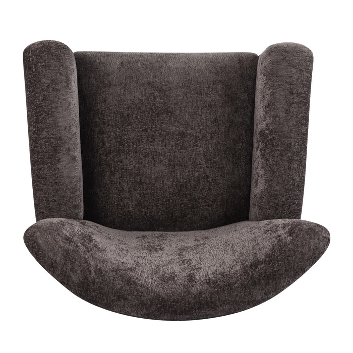 Wingate Cozy Wingback Armchair with Premium Fabric and Solid Wood Legs, Dark Brown, Teak