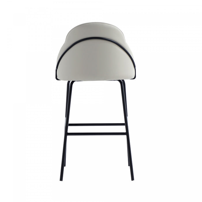 Gracie Modern Metal Upholstered Barstool in Stone Gray and Black Armoire