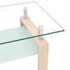 Liam Modern Rectangle Clear Tempered Glass Coffee Table,Oak | Table basse moderne rectangulaire en verre trempe transparent Liam, finition chene