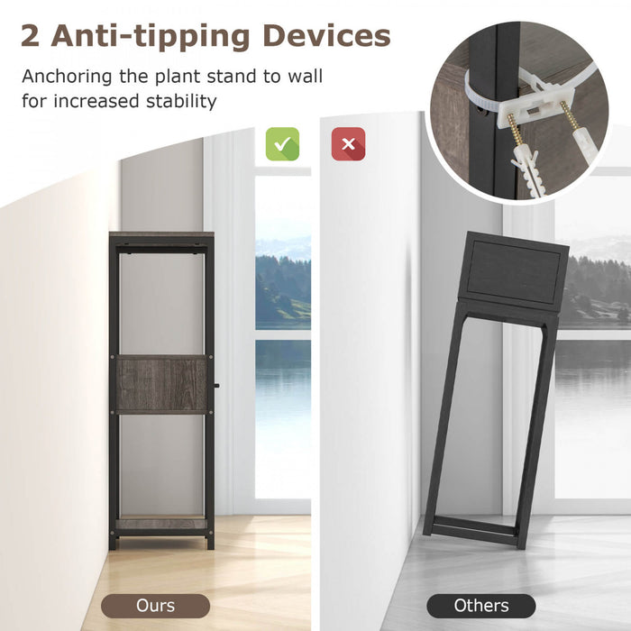 Costway 2 Pack 3 Tier Tall Metal Plant Stand Indoor Plant Table With Drawer Anti-tipping Devices