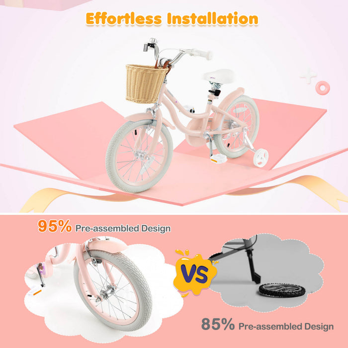Costway 16\" Kid's Bike With Training Wheels Adjustable Handlebar Seat Handbrake Pink