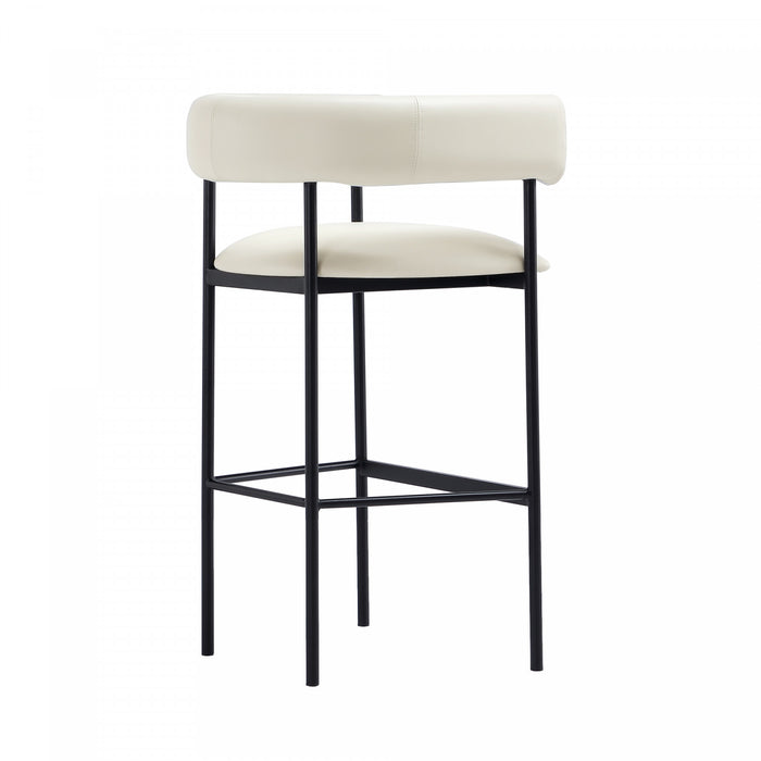 Onda Contemporary Vegan Leather Metal Upholstered Barstool in Ivory