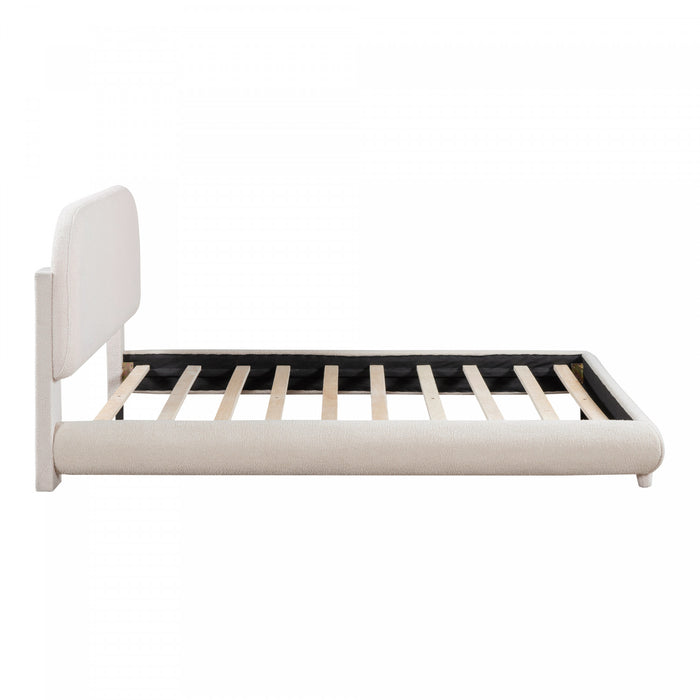 Sophie Teddy Fleece Upholstered Platform Bed with Soft Fabric and Sturdy Frame,Full Size,Beige Full Bed