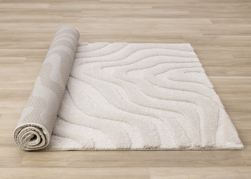 Lincoln Modern Luxurious Plush White Curves Area Rug - 7'10\" x 11'2\"