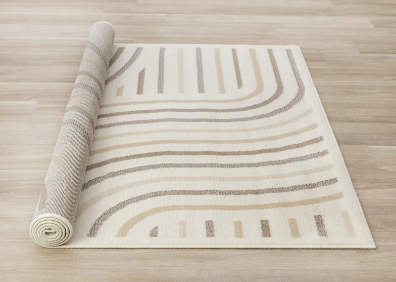 Forte Cream Beige Brown Curvy Lines Area Rug - 7'9\" x 10'6\"