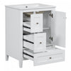 Mia 24" Bathroom Vanity with Ceramic Sink and Multi-Drawer Storage, White | Mia Meuble-lavabo de 24" avec vasque en ceramique et rangement a plusieurs tiroirs, Blanc