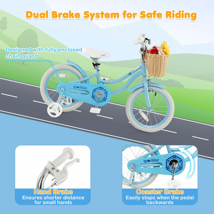 Prorider 16\" Kid's Bike With Training Wheels Adjustable Handlebar Seat Handbrake Blue