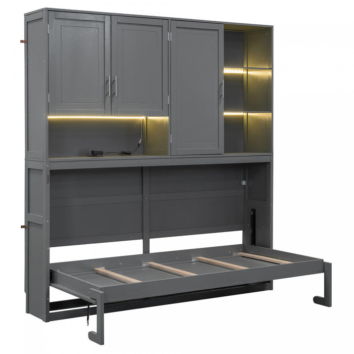 Ethan Space-Saving Murphy Bed with Storage and Foldable Design,Twin Size,Grey Twin Bed