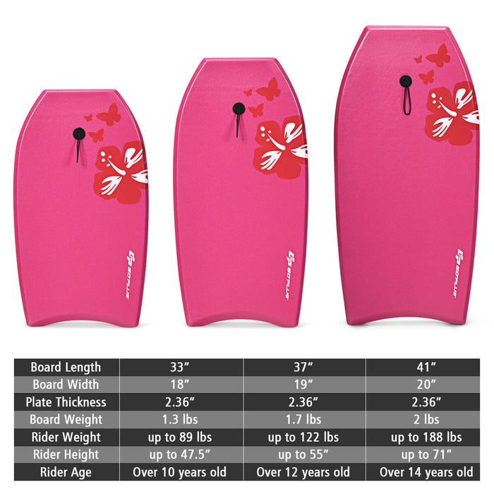 Goplus 37'' Super Lightweight Bodyboard Surfing W/leash Eps Core Boarding Ixpe Pink