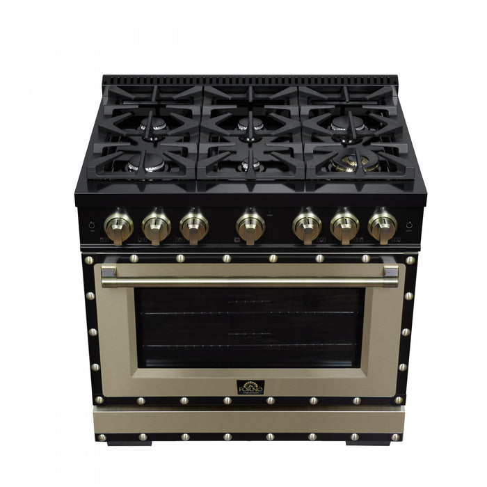 Forno Ambassador 36\" Gas Range in Black, 6 Sealed Burnes, 5.2 Cu.Ft. Oven - FFSGS6299-36CPBLK