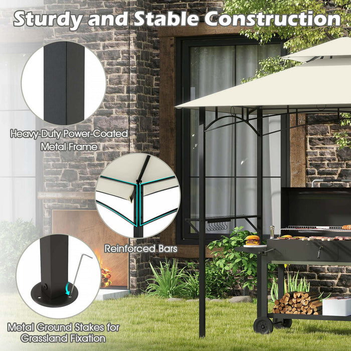 Costway 8' X 5' Grill Gazebo With 2 Shelves 7 Hooks Metal Frame Soft Top Beige