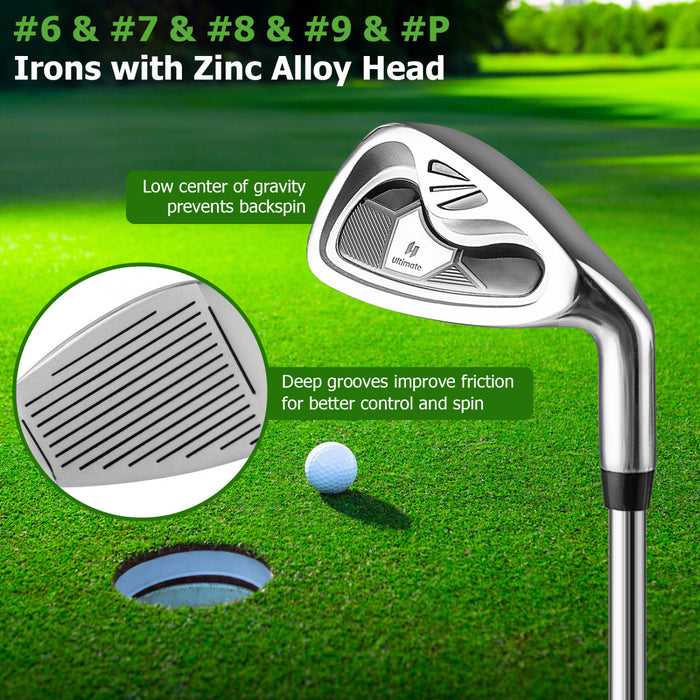 Costway 9 Pcs Men's Complete Golf Club Set Right Handed With 460cc Alloy Driver Irons Gray