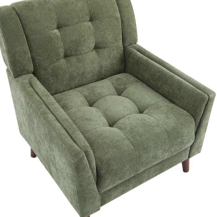 Midway Mid-Century Modern Armchair with Tufted Waffle Stitch, Green, Walnut