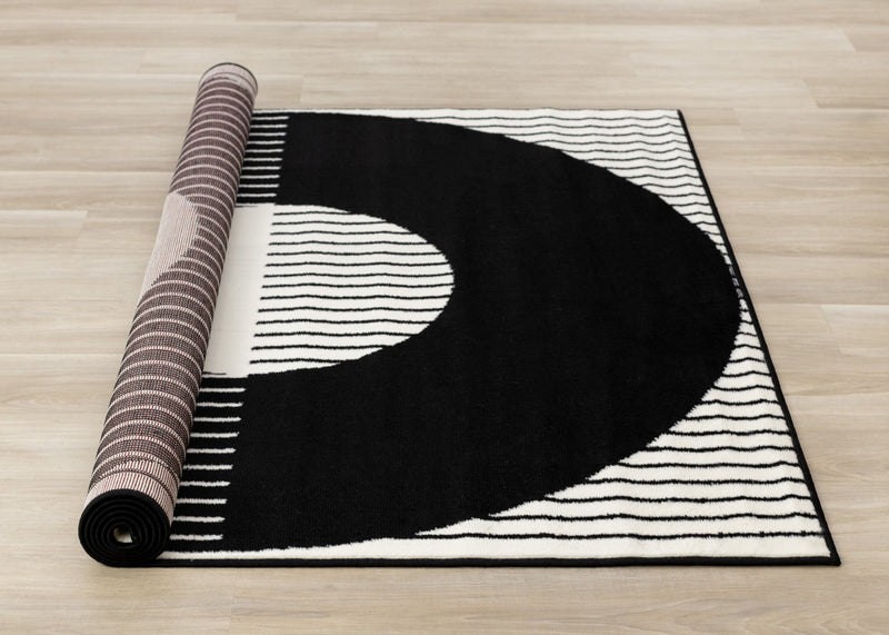 Forte Black White Stripes Contrasting Modern Area Rug - 7'9\" x 10'6\"