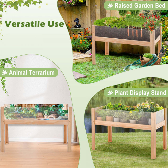 Costway Raised Wooden Garden Bed 31\" Elevated Planter Box Plant Terrarium With Drain Holes