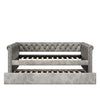 Sophia Tufted Design Upholstered Daybed with Trundle and Comfortable Backrest,Grey  | Le Daybed Sophia avec design capitonne, revetement en tissu, lit d'appoint avec trundle et dossier confortable, couleur grise