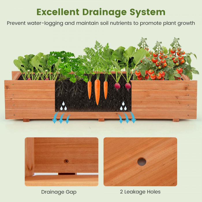 Costway Raised Garden Bed Wood Rectangular Planter Box With 2 Drainage Holes Outdoor
