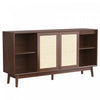 Oliver 61" Sideboard Cabinet with Rattan Sliding Doors and Drawers,Dark Brown Accent Cabinet | Oliver 61" Buffet avec Portes Coulissantes en Rattan et Tiroirs, Marron Fonce