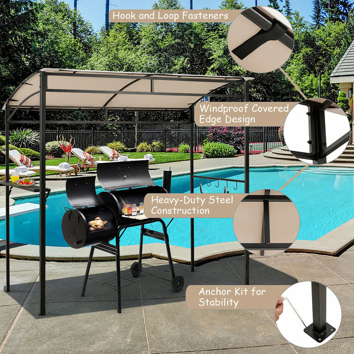 7'x4.5' Grill Gazebo Outdoor Patio Garden Bbq Canopy Shelter Storage Hook Beige