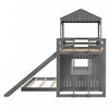 Marico Twin Over Solid Wood Full Bunk Bed With Slide, Playhouse Design - Antique Grey | Lit Superpose Marico En Bois Massif, Taille Simple En Haut Et Double En Bas, Avec Toboggan, Design Maison De Jeu - Gris Antique