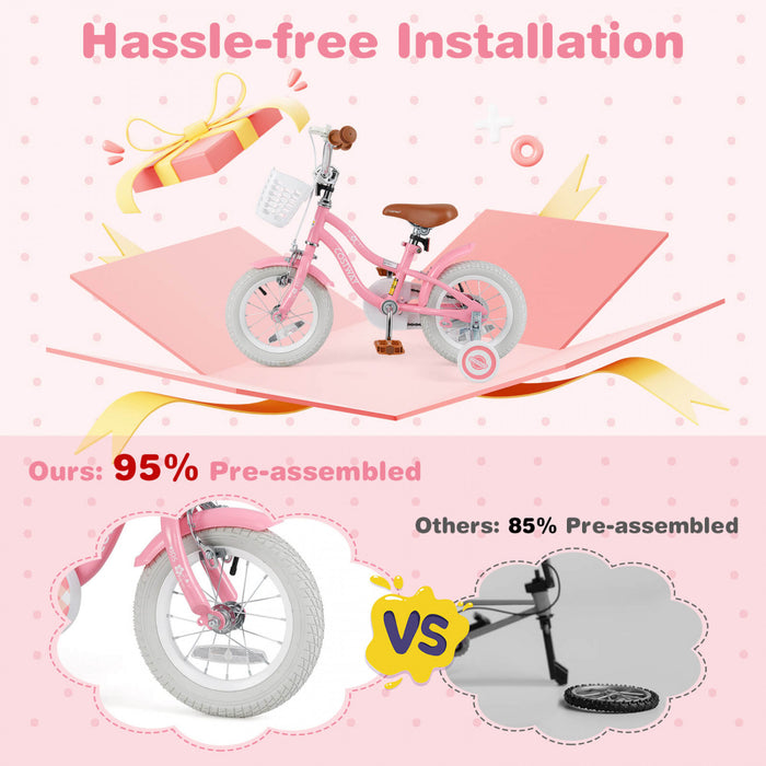 Costway 12\" Kid's Bike For 3-4 Years Old Children Bicycle With Front Handbrake Red