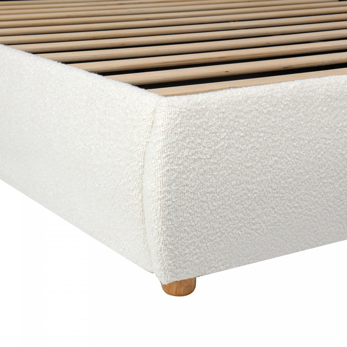 Camille Platform Bed with Curved Headboard and Luxurious Boucle Upholstery,King Size,White King Bed