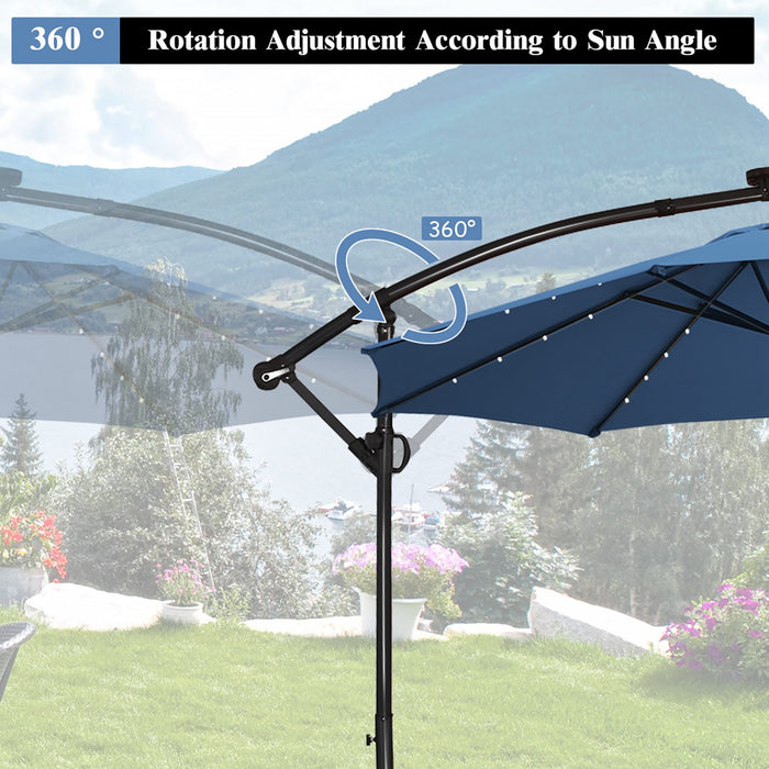 Costway 10FT Patio Offset Umbrella Solar Powered LED 360Degree Rotation Aluminum Blue